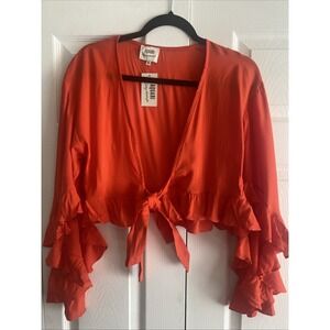 Aquari Caitlyn Warakomski Womens Medium Red Wrap Top NEW Luxury Stevie Top